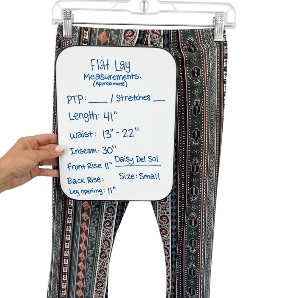 Daisy Del Sol Womens Small Olive Green Hamsa Paisley Flare Bell Bottom Pants - Picture 10 of 10